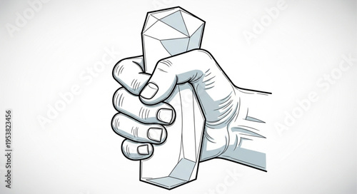 Hand Holding a Crystal - Detailed Line Art Illustration.