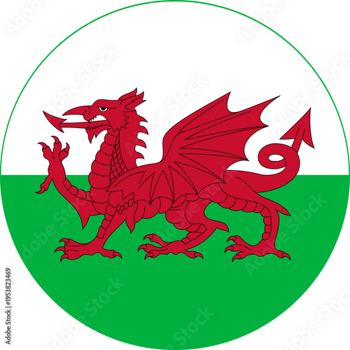 Konstfotografi Wales Round Flag Vector Button Symbol
