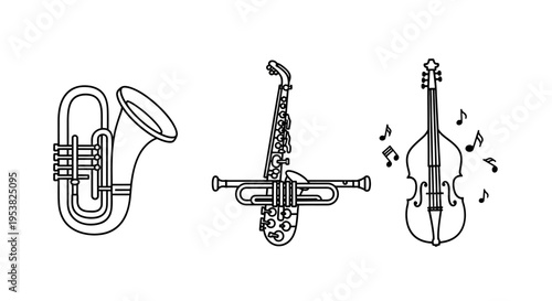 Set of Musical Instruments Outline Icons