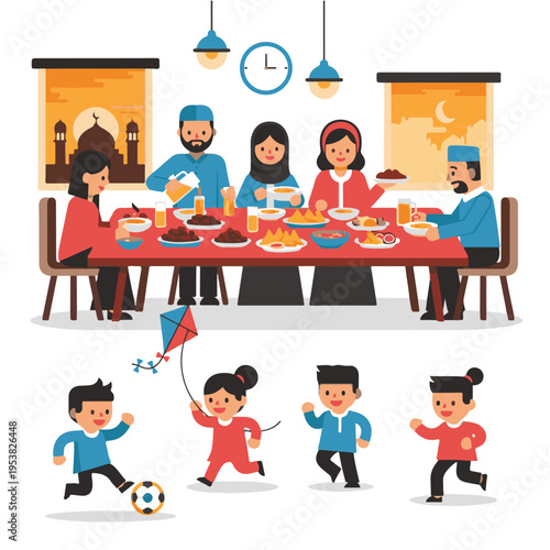 Family enjoying a meal together indoors.