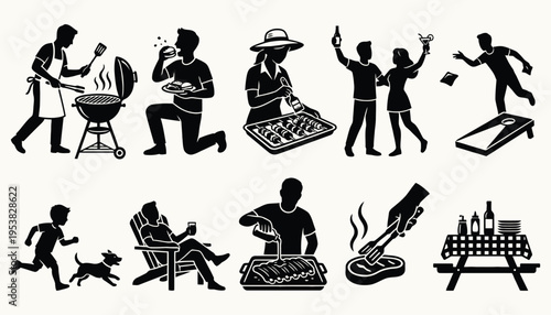 Backyard barbecue party silhouettes collection