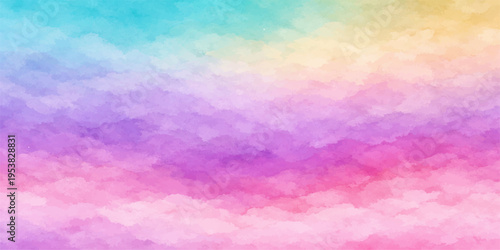 Abstract colorful watercolor sky background with soft clouds and bright pastel colors