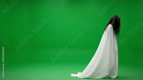 Scary Female Ghost Walking on Green Screen Background