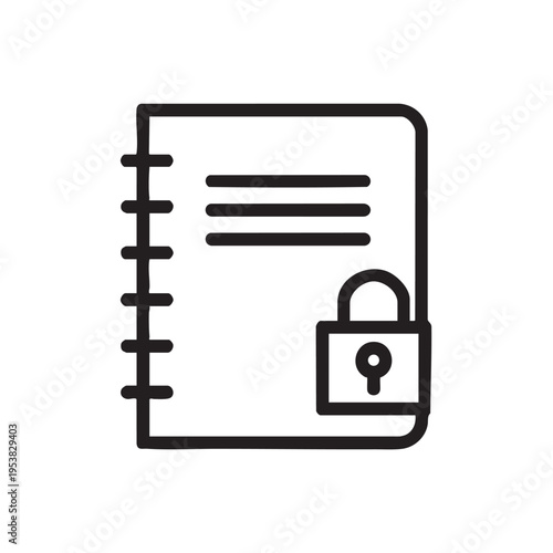 A locked notebook with a padlock on the cover is secured shut on a desk indoors in a close-up side view.