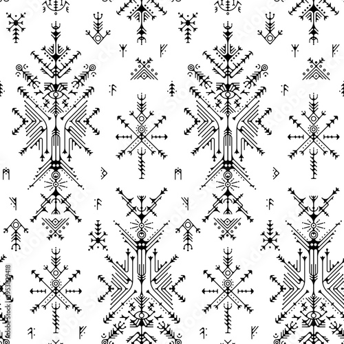 Nordic Rune White. Seamless pattern