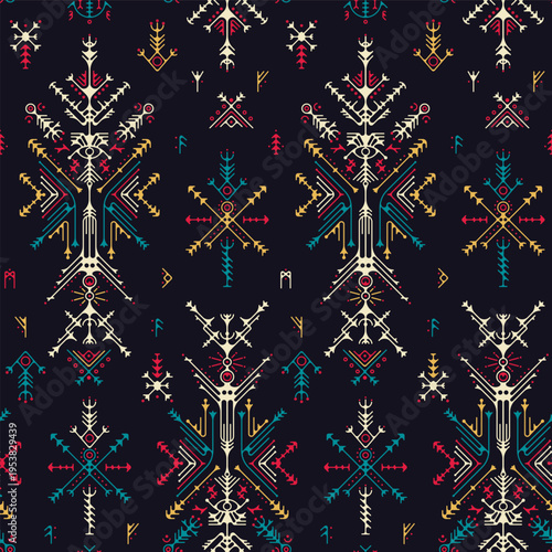 Dark Tribal runes. Seamless pattern