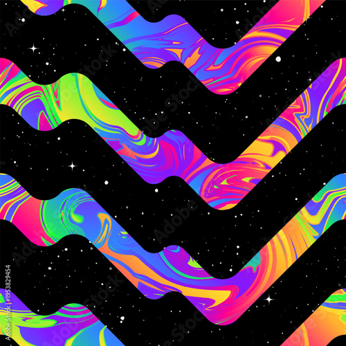 Space Rainbow Zigzag. Seamless pattern