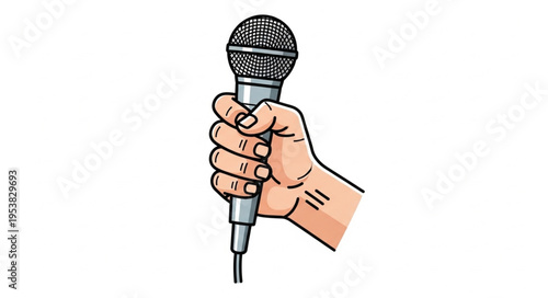 Hand Holding Microphone - Illustration of Communication and Performance.