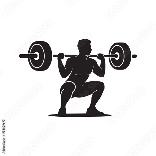 A man is lifting a heavy barbell while performing a squat exercise in a fitness gym with weights and equipment around.