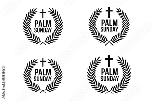 Set of four black and white palm Sunday cross palm branches