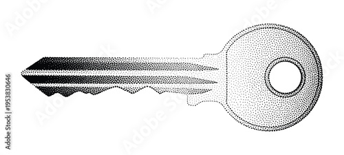 Modern key silhouette created with black stipple dotwork texture vector design
