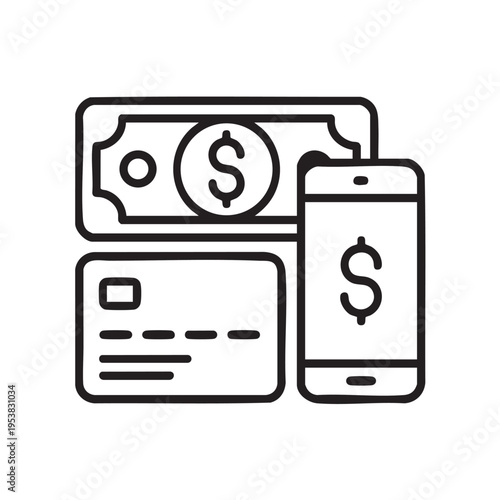 A digital illustration of a smartphone with a dollar sign on its screen next to a credit card and a banknote with a dollar sign.