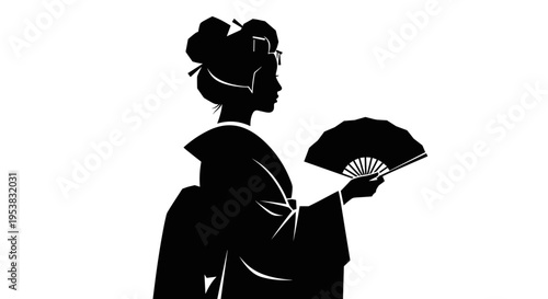 Geisha Holding Traditional Japanese Fan.