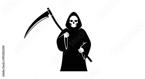 Grim Reaper Holding Scythe Silhouette.