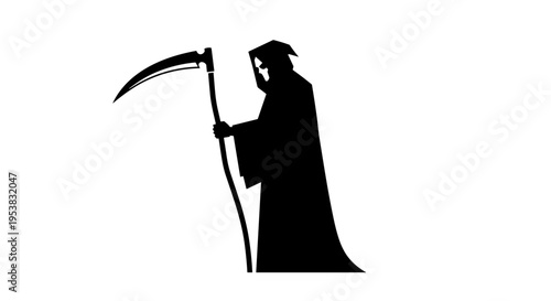 Grim Reaper Silhouette Holding Scythe.