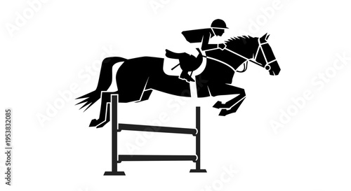 Horse and Rider Jumping Hurdle.
