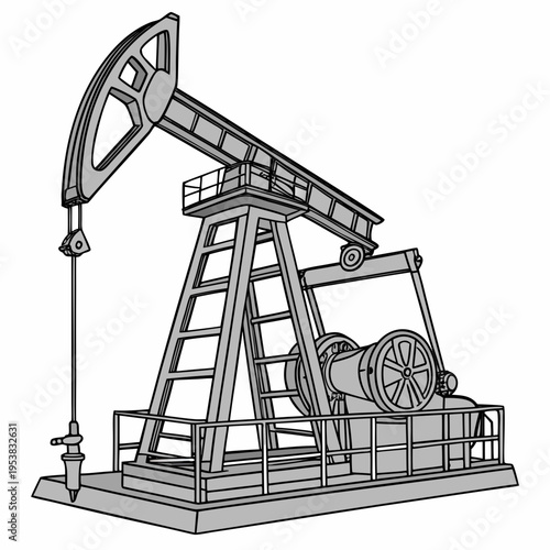 Grayscale oil pump jack oil rig drilling petroleum