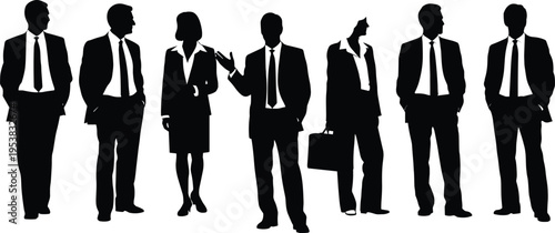 Business Team Silhouettes Standing in Formal Wear Isolated on White Background, Corporate Professionals Group and Leadership Concept Illustration
