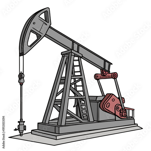 Red and gray oil pump jack industrial