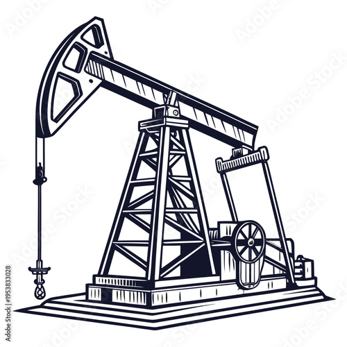 Black and white oil pump jack oil rig drilling petroleum