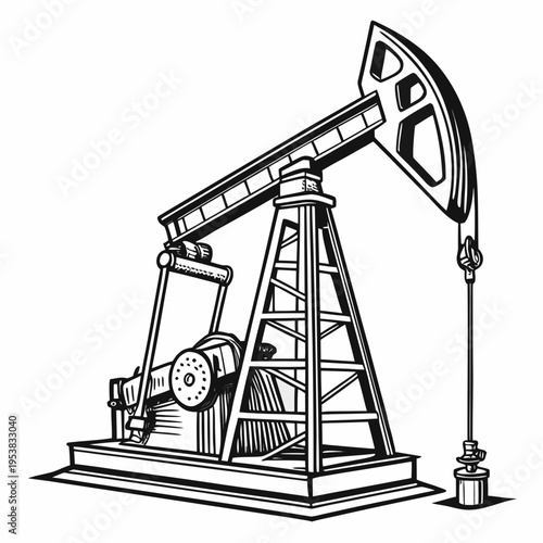 Black and white oil pump jack oil rig drilling petroleum