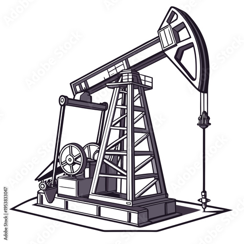 Monochrome oil pump jack with shading oil rig drilling