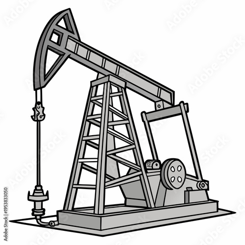 Gray scale oil pump jack oil rig drilling petroleum