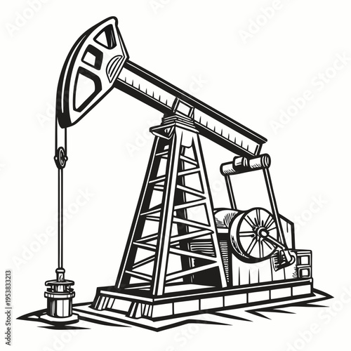 Oil pumpjack with bold lines oil rig drilling