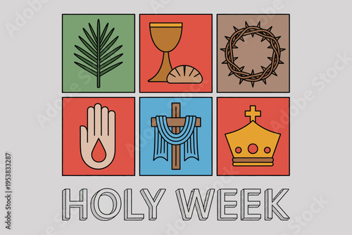 Six religious symbols for Holy Week celebration palm branch