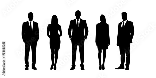Business Professional People Standing Group Silhouette Vector Set