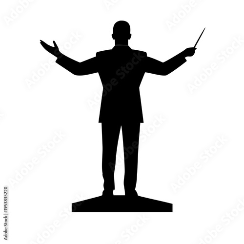 Orchestra Conductor Standing on Podium with Baton Silhouette Vector