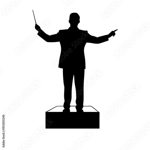 Orchestra Conductor Standing on Podium with Baton Silhouette Vector