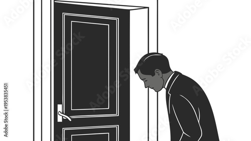Man Peeking Behind Door Silhouette Vector Secretive Person Hiding Icon