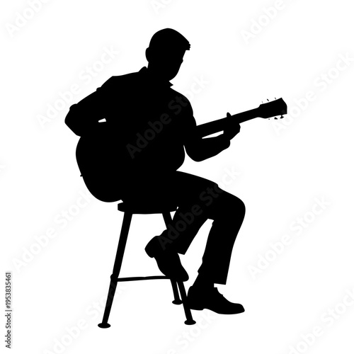 Acoustic Guitar Player Performance Silhouette