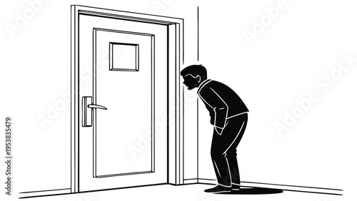 Man Peeking Behind Door Silhouette Vector Secretive Person Hiding Icon