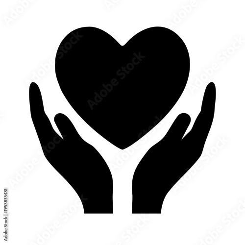 Hands Holding Heart Silhouette Vector Charity Love Care and Compassion Icon