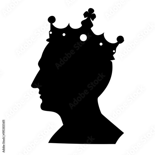 King Profile with Royal Crown Silhouette Vector Monarch Leader Icon