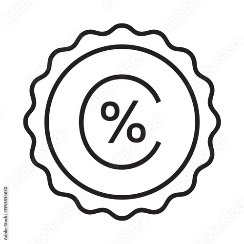 An illustration depicts a percentage symbol enclosed in a circular seal with wavy edges on a white background.