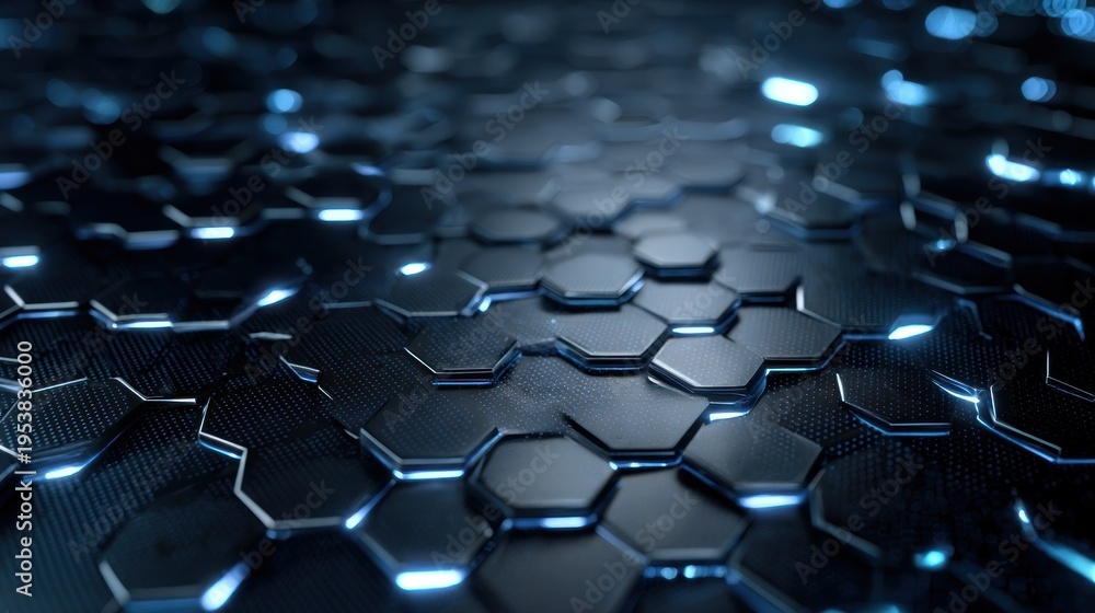 Fototapeta premium Hexagonal pattern with blue highlights