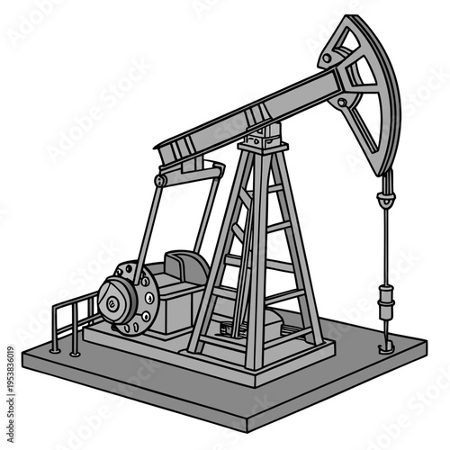 Gray oil pump jack on a white background oil rig drilling