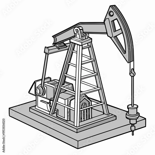 Gray oil pump jack from different angle oil rig drilling