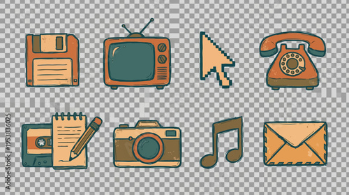 Retro Technology and Media Icons A Set of Vintage UI Components for Digital Design