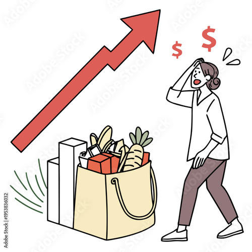 Person stressed about grocery shopping costs shopping bag
