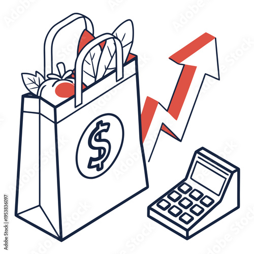 Shopping bag with dollar sign and credit card reader