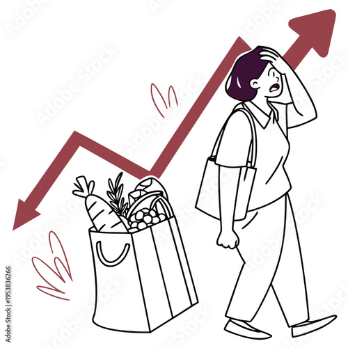 Person concerned about rising grocery prices inflation