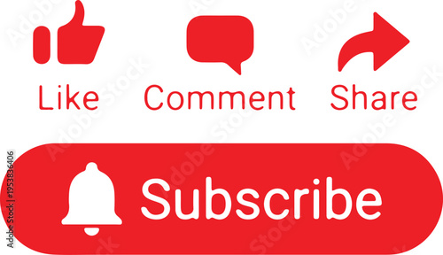 Red subscribe button with icons.