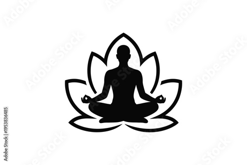 Silhouette of a person meditating in the lotus position within a flower