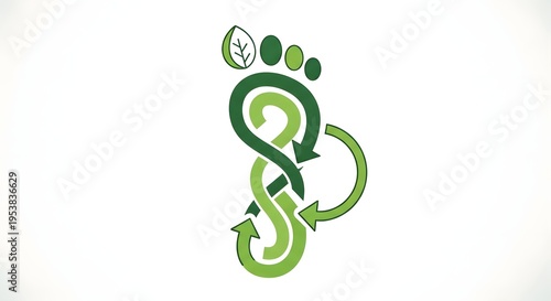 Dynamic green footprint logo intertwined with continuous recycling arrows and a fresh leaf, representing an unending commitment to eco-friendly living and a sustainable planet for future generations