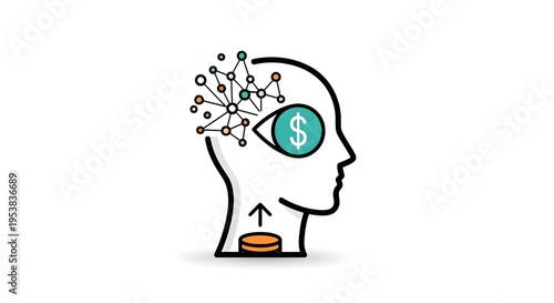 Conceptual illustration of strategic financial thinking and investment insight, depicting a mind actively processing money-related ideas for future growth and wealth generation