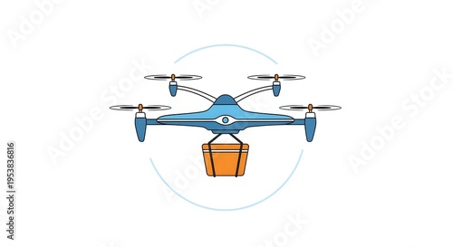 Advanced aerial drone delivering a package, symbolizing cutting-edge technology in logistics, e-commerce, and automated future transportation solutions